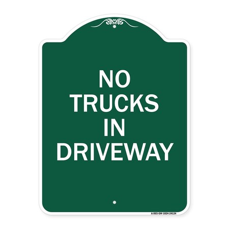 Signmission Driveway Sign No Trucks in Driveway, Green & White Aluminum Sign, 18" x 24", GW-1824-24124 A-DES-GW-1824-24124
